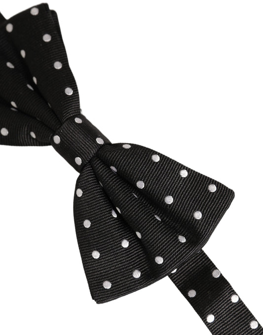 Dolce & Gabbana Black White Polka Dot Adjustable Neck Papillon Bow Tie