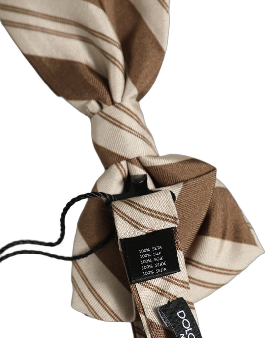 Dolce & Gabbana Men Brown Beige Stripes Adjustable Neck Papillon Bow Tie