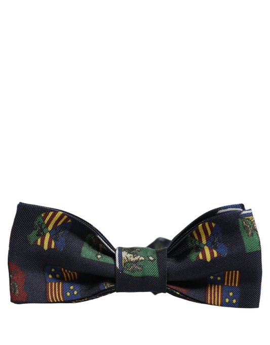Dolce & Gabbana Men Blue Flags 100% Silk Adjustable Neck Papillon Bow Tie