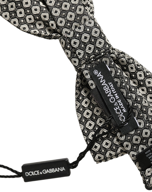 Dolce & Gabbana Men Gray Silk Patterned Adjustable Neck Papillon Bow Tie