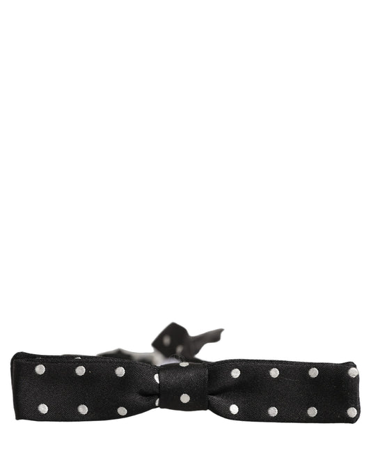 Dolce & Gabbana Black White Polka Dot Adjustable Neck Papillon Bow Tie
