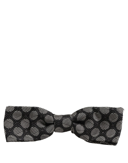 Dolce & Gabbana Black White Geometric Silk Adjustable Neck Papillon Bow Tie