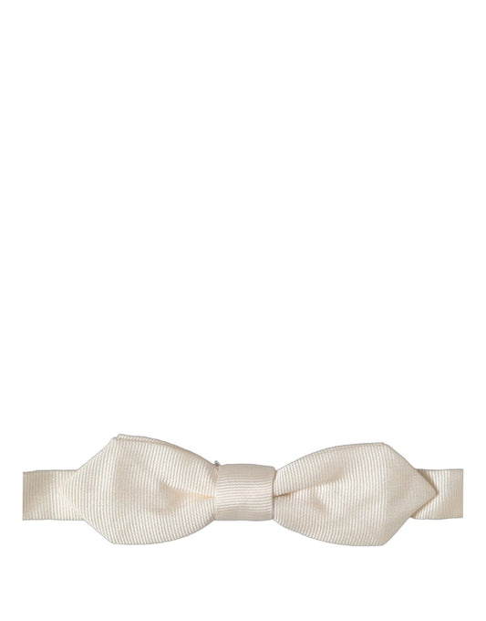 Dolce & Gabbana Men Off White Silk Adjustable Neck Papillon Bow Tie