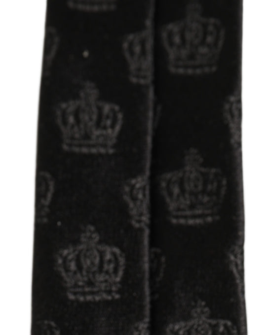 Dolce & Gabbana Men Black Crown Print Silk Adjustable Tied Necktie Tie