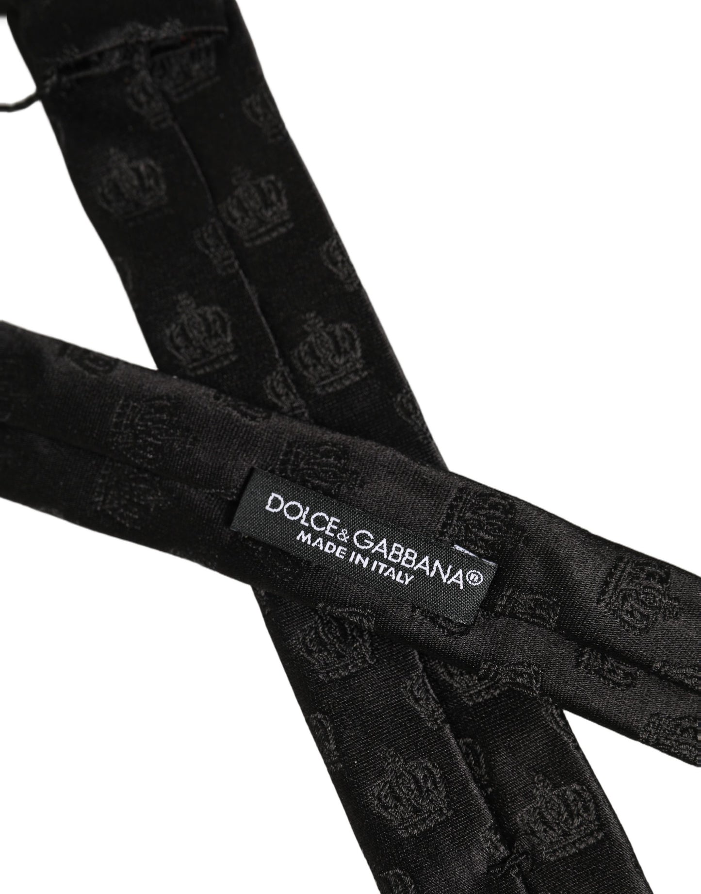Dolce & Gabbana Men Black Crown Print Silk Adjustable Tied Necktie Tie