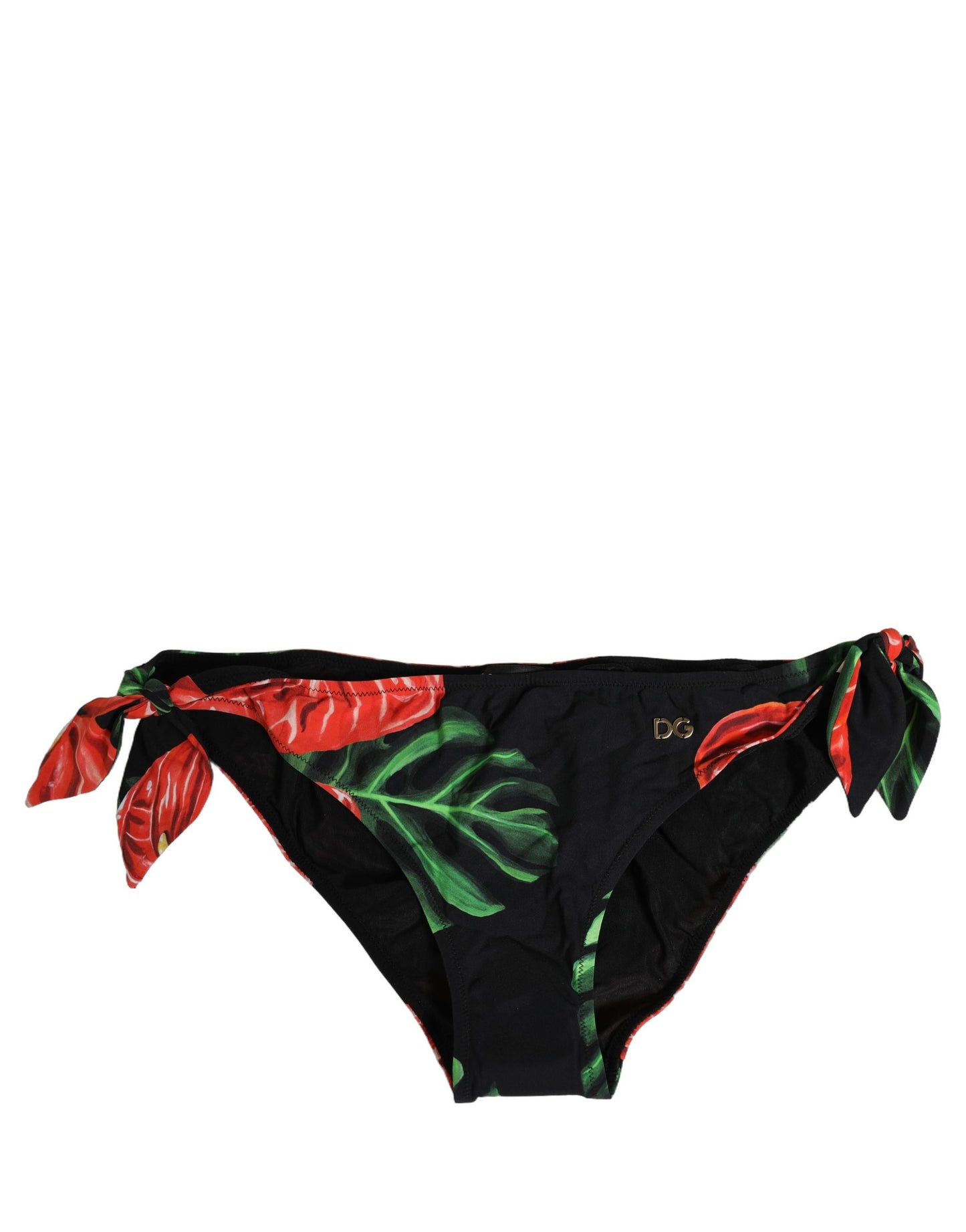 Dolce & Gabbana Black Floral Print Nylon Beachwear Bikini Bottom