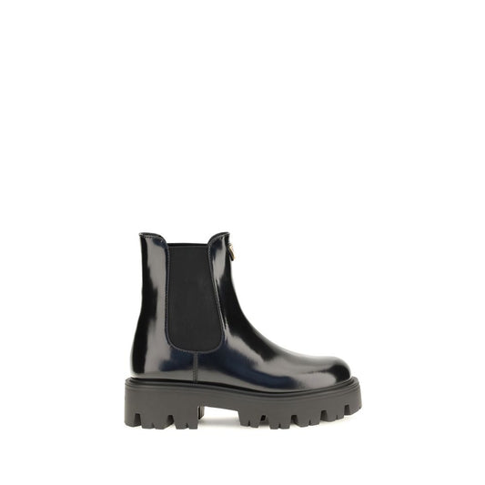 Prada Black Calf Leather Bos Taurus Chelsea Boots