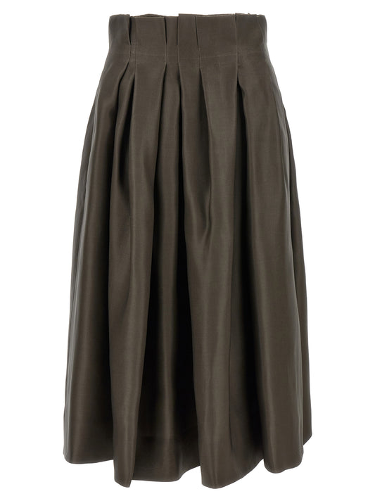 Khaite Brown Silk Midi Skirt