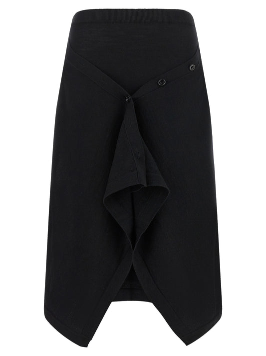 Lemaire Black Wool Midi Skirt