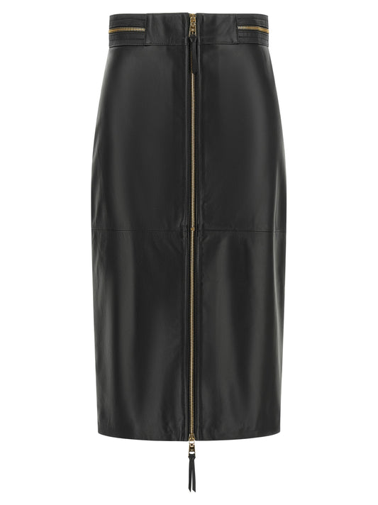 Elisabetta Franchi Black Lambskin Midi Skirt