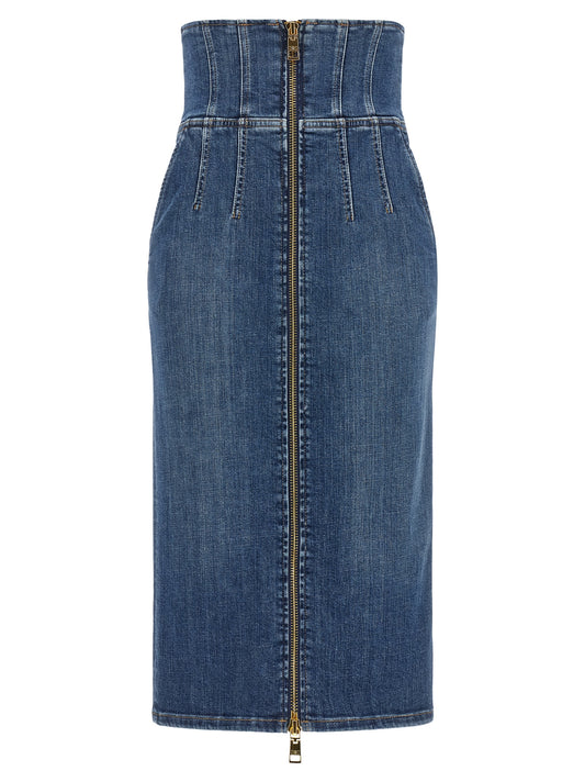 Elisabetta Franchi Blue Cotton Midi Skirt