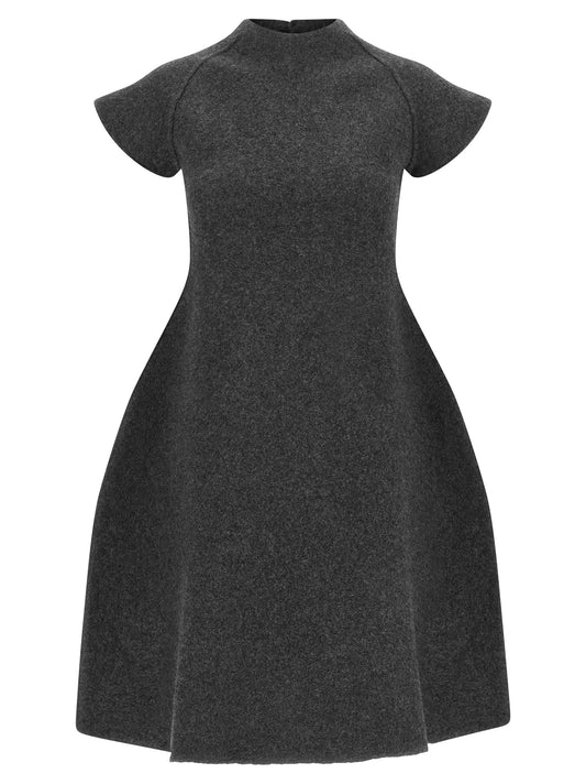 Jil Sander Gray Virgin Wool Midi Dress