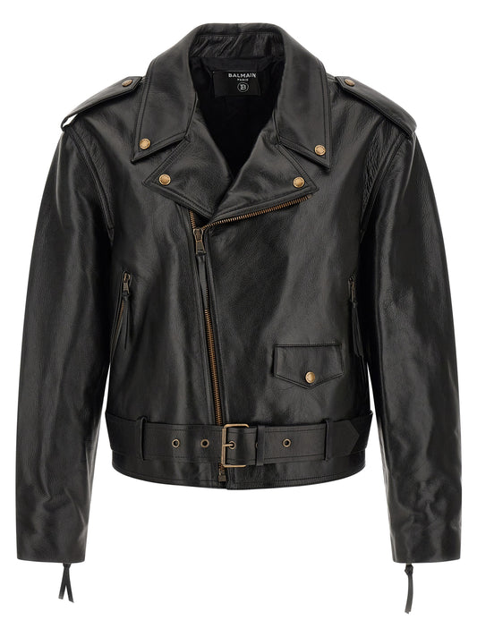 Balmain Black Calfskin Leather Jacket
