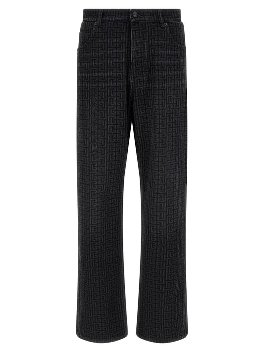 Balmain Black Cotton Straight-Leg Jeans