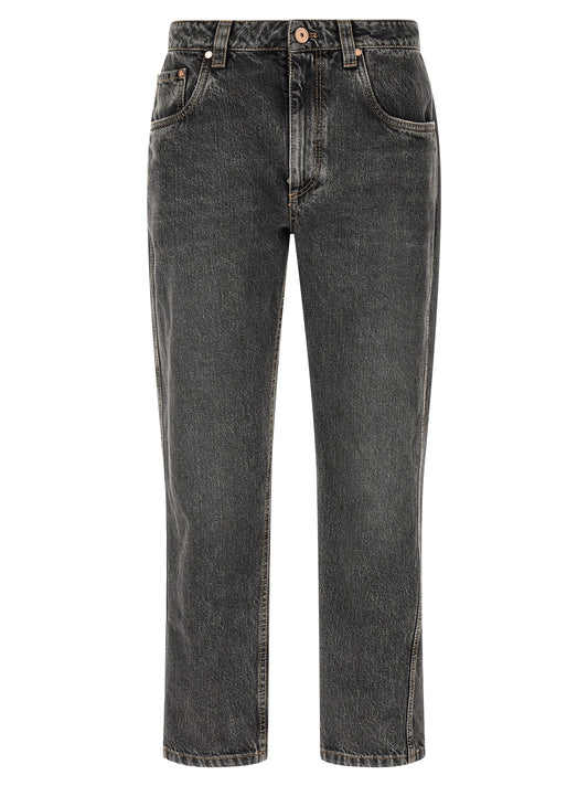 Brunello Cucinelli Gray Cotton Straight-Leg Jeans