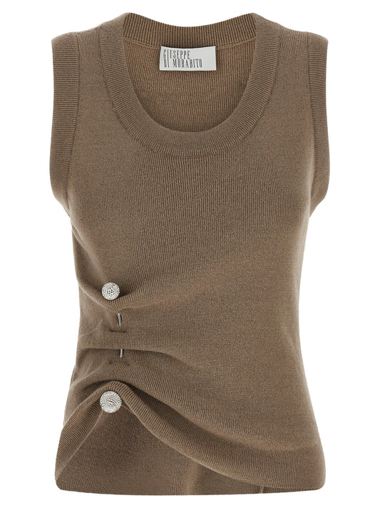 Giuseppe Di Morabito Beige Virgin Wool Sleeveles T-Shirt