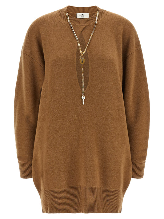 Elisabetta Franchi Brown Wool Short Dress