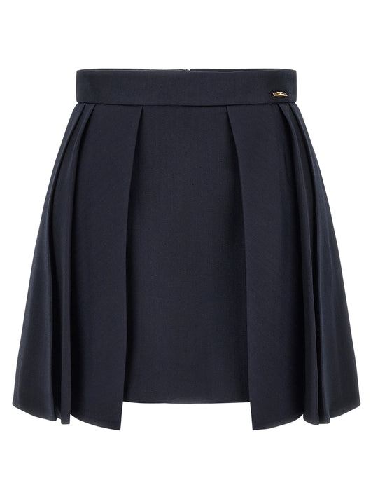 Elisabetta Franchi Blue Virgin Wool Long Skirt