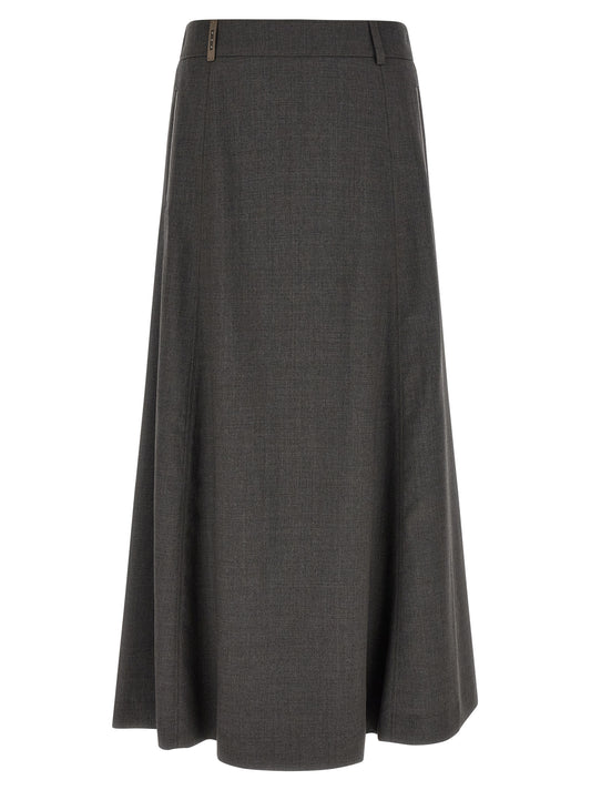 Peserico Gray Virgin Wool Midi Skirt