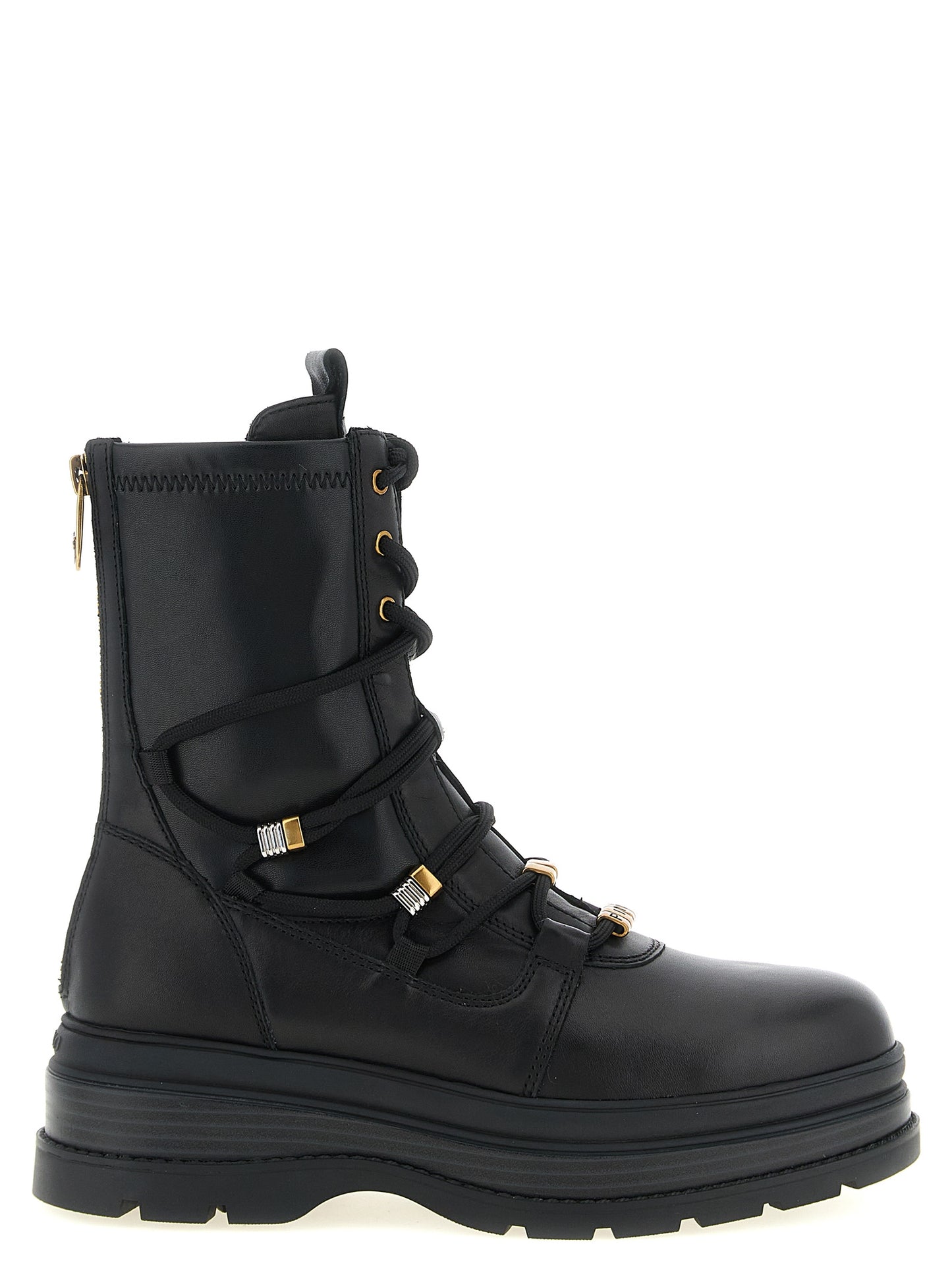 PINKO Black Cowhide Lace-Up Boots