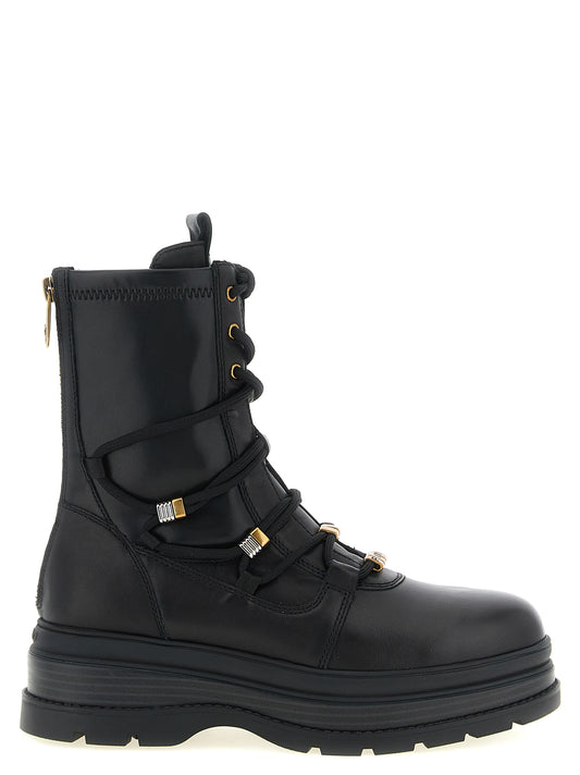 PINKO Black Cowhide Lace-Up Boots