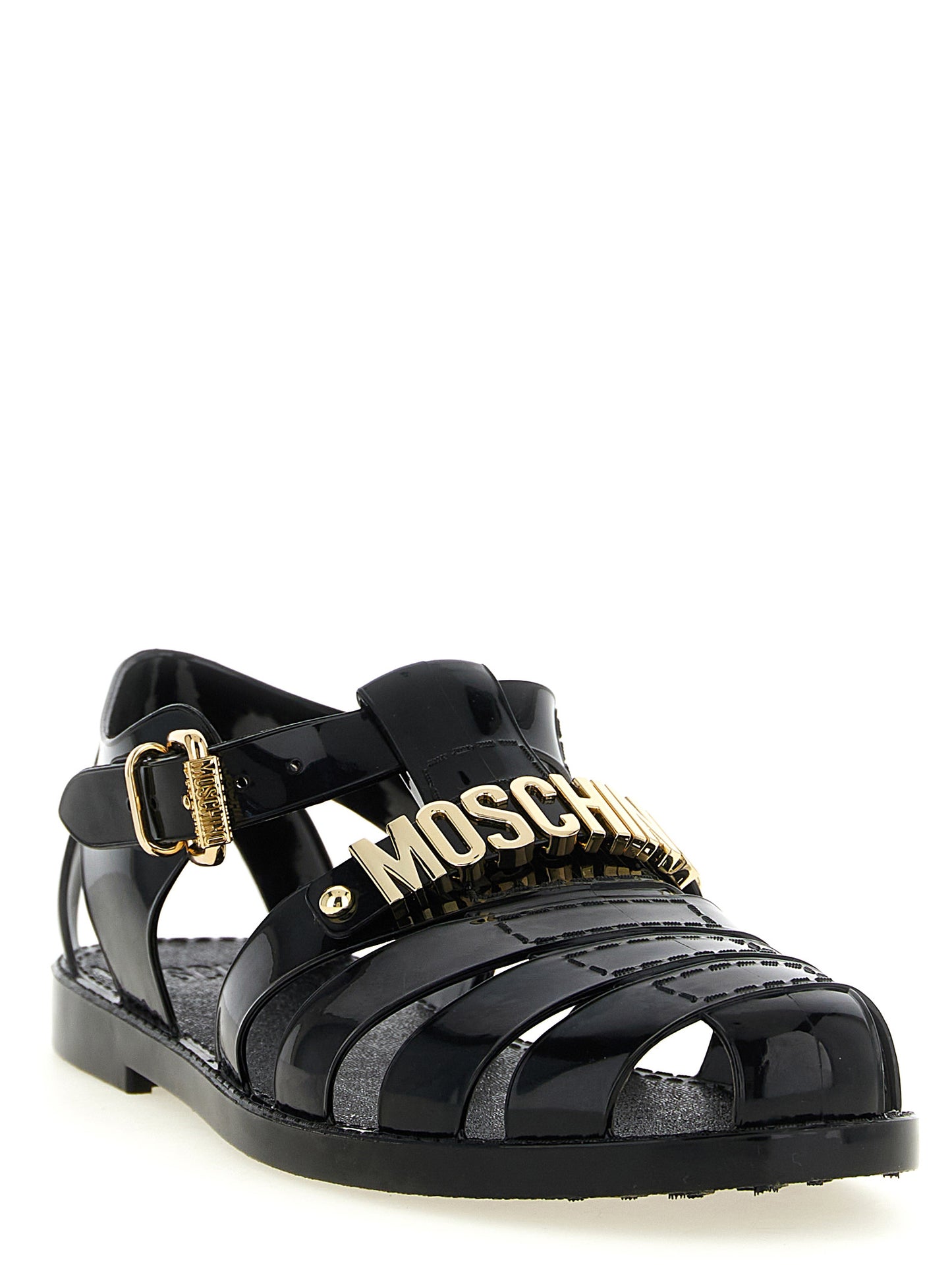 Moschino Black Pvc Flat Sandals