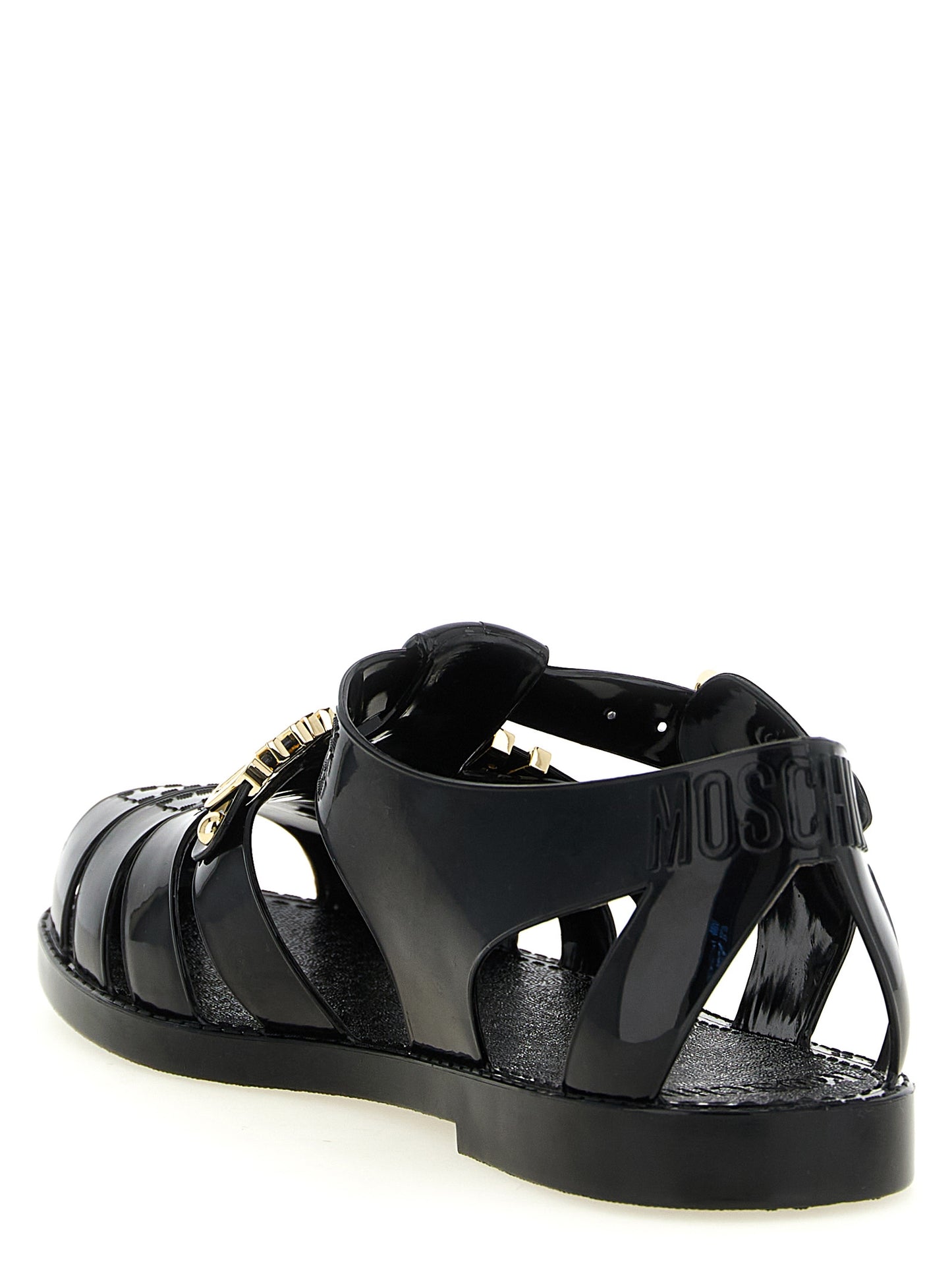 Moschino Black Pvc Flat Sandals