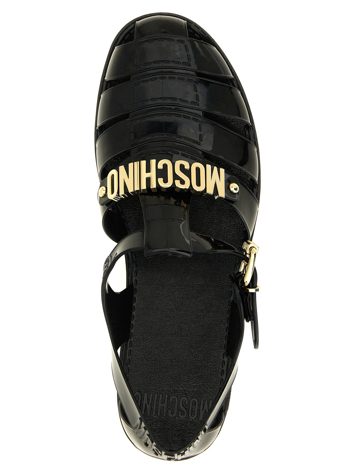Moschino Black Pvc Flat Sandals