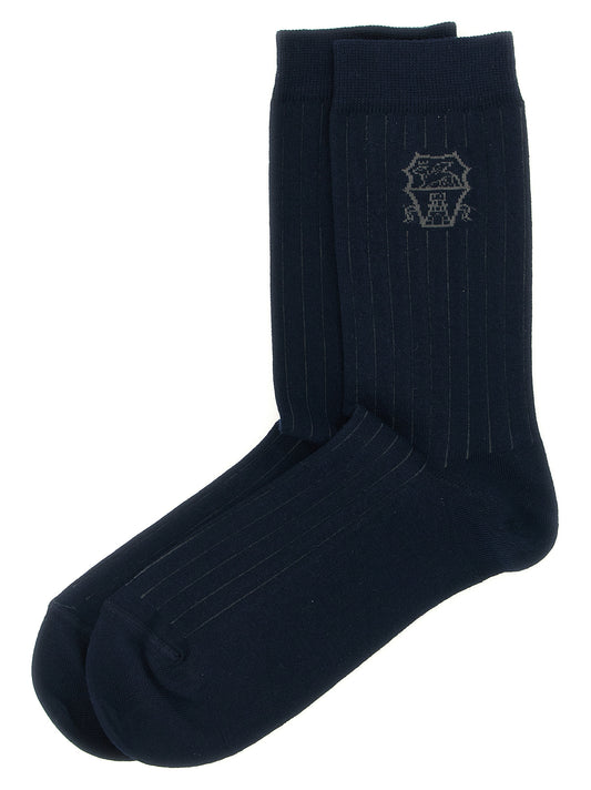 Brunello Cucinelli Blue Cotton Socks