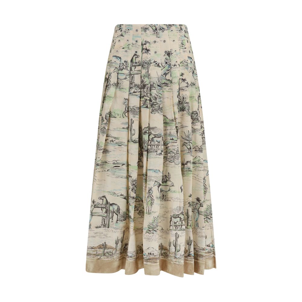 Alemais Beige Linen Midi Skirt