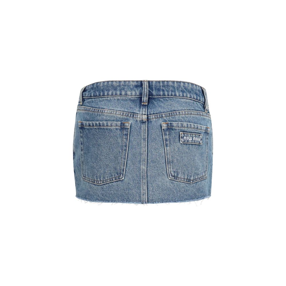 Miu Miu Blue Cotton Mini Skirt