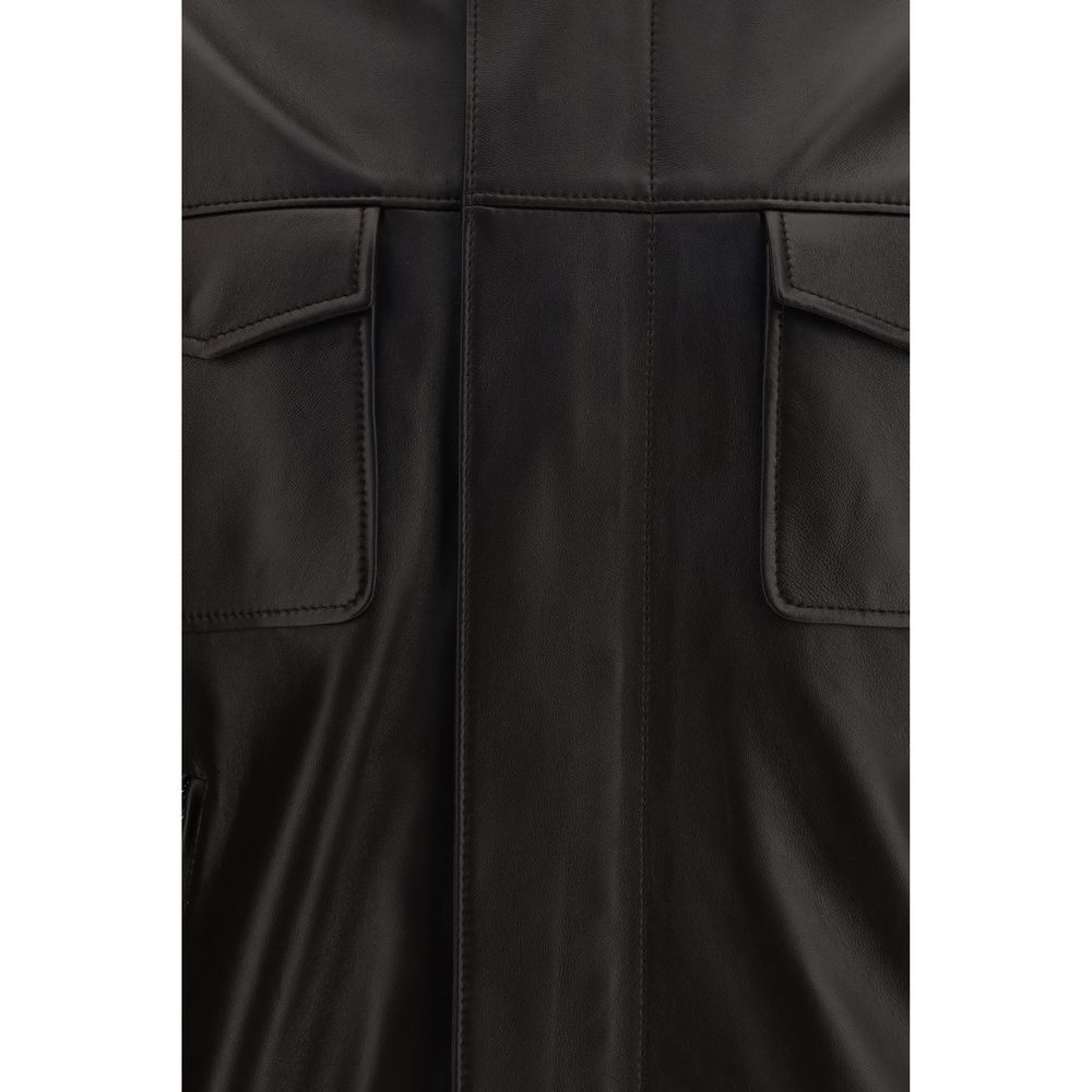 Dolce & Gabbana Brown Lamb Ovis Aries Aries Leather Jacket