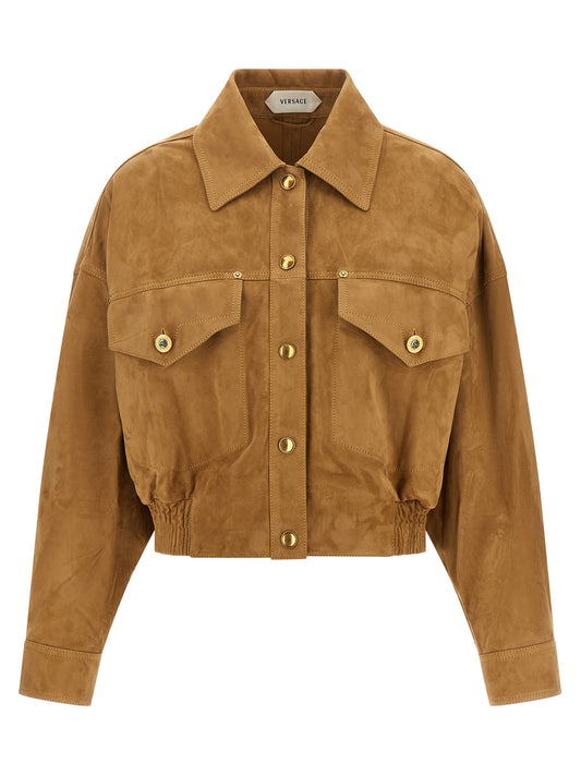 Versace Brown Lamb Leather Leather Jacket