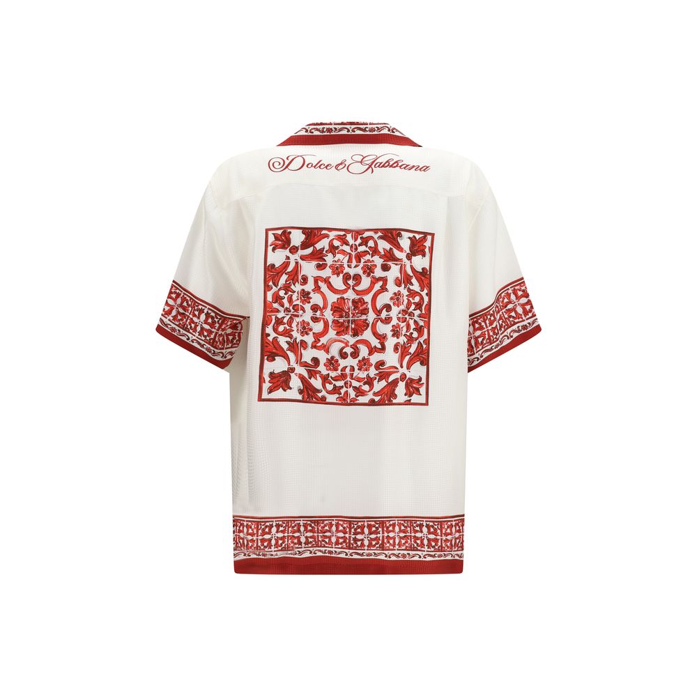 Dolce & Gabbana White Silk Pattern Shirt