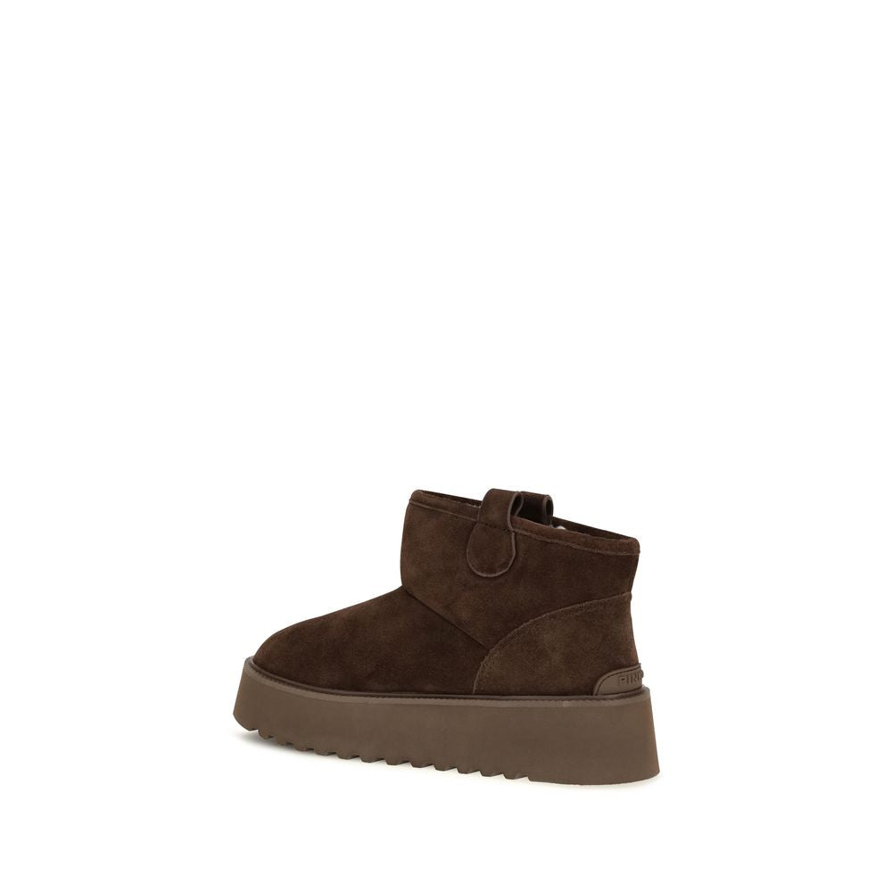 PINKO Brown Calf Leather Bos Taurus Flat Boots