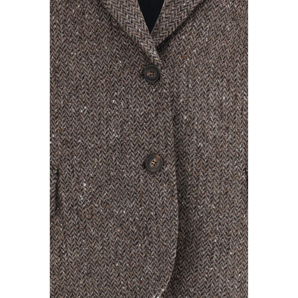 Brunello Cucinelli Brown Wool Oves Aries Biker Jacket