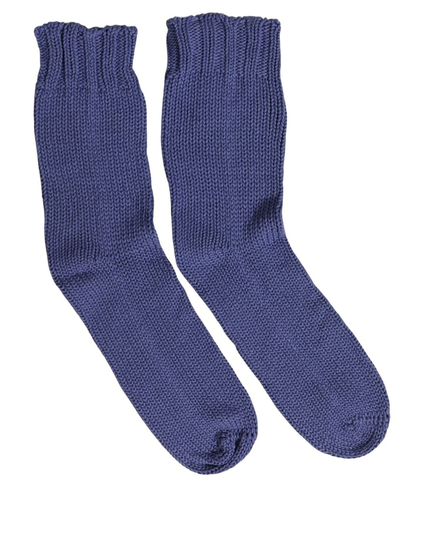 Dolce & Gabbana Men Navy Blue Cotton Ribbed Mid Calf Accessory Socks