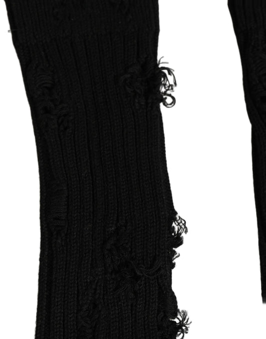 Dolce & Gabbana Black Cotton Distressed Mid Calf Accessory Socks