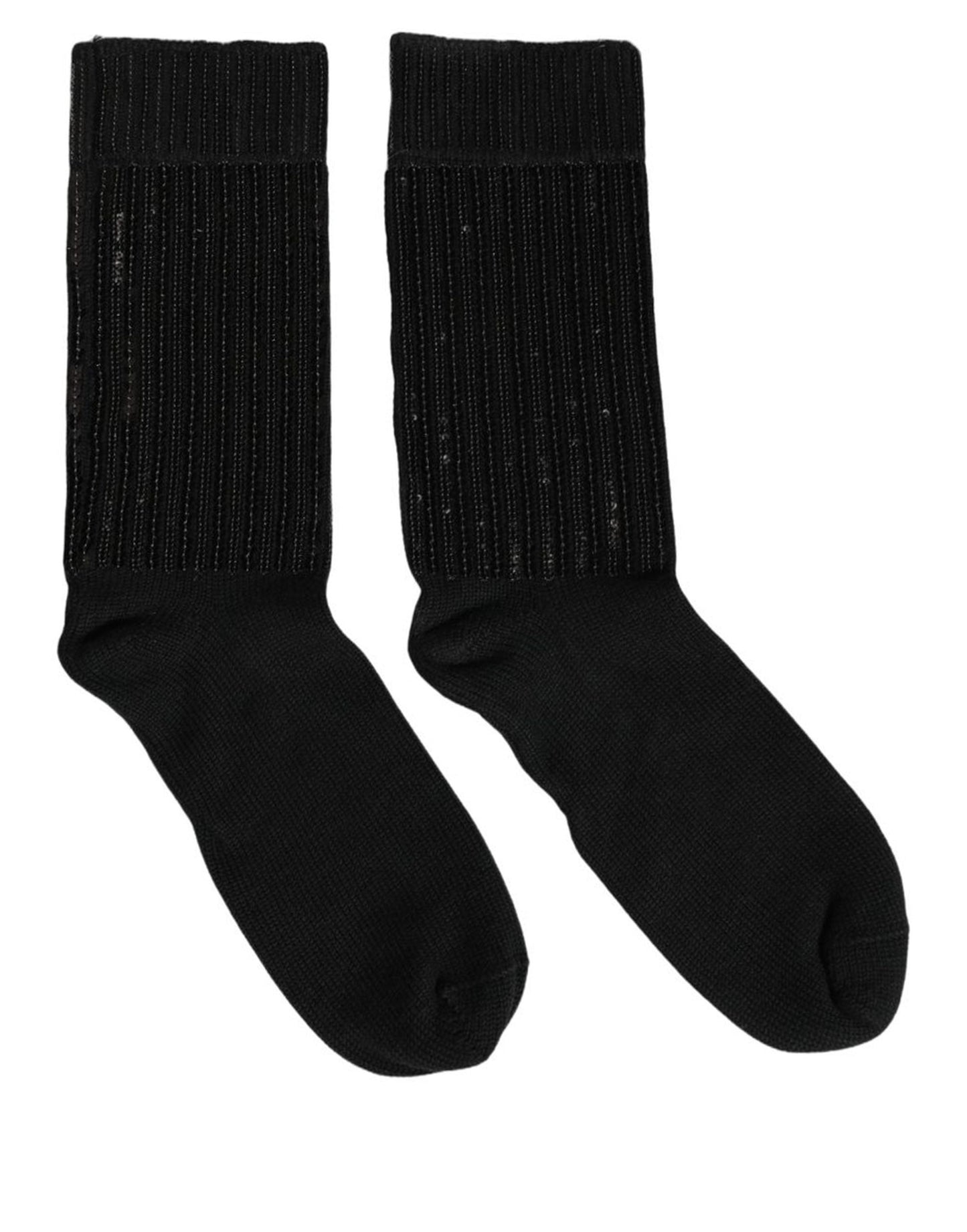 Dolce & Gabbana Black Sequin Cotton Knit Mid Calf Accessory Socks