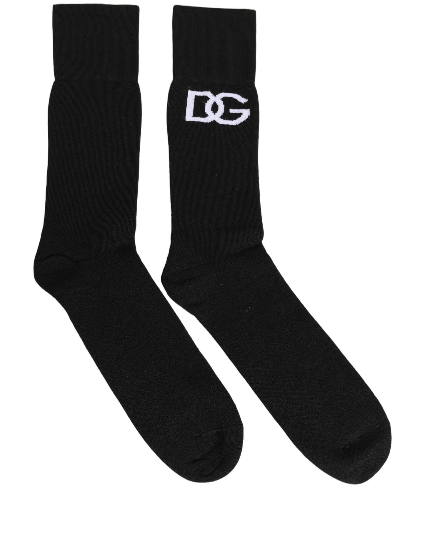 Dolce & Gabbana Men Black Cotton DG Logo Mid Calf Accessory Socks