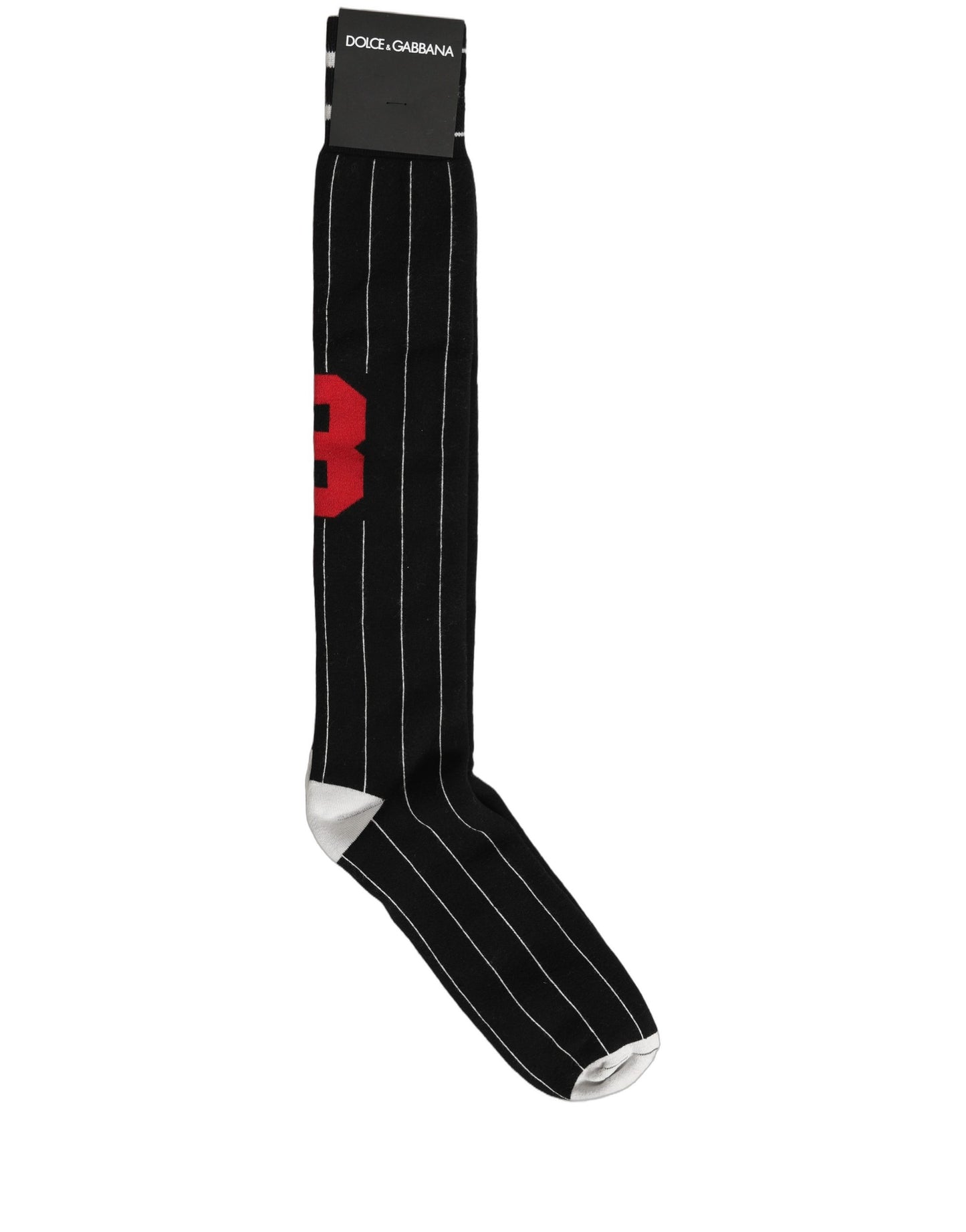 Dolce & Gabbana Men Black Pinstripe Logo Knee High Accessory Socks
