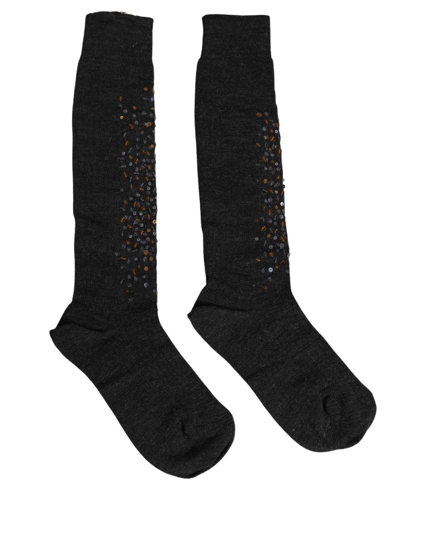 Dolce & Gabbana Dark Gray Sequined Wool Knee High Accessory Socks