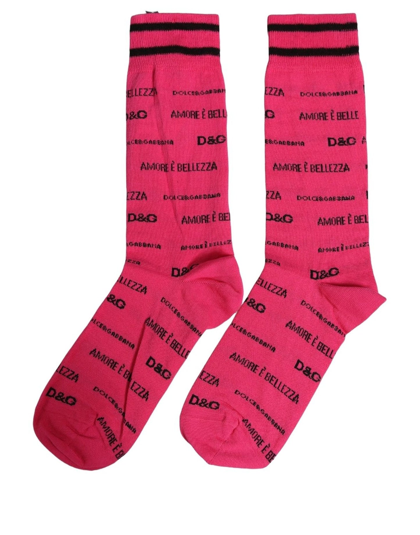 Dolce & Gabbana Pink Cotton Logo Print Mid Calf Accessory Socks