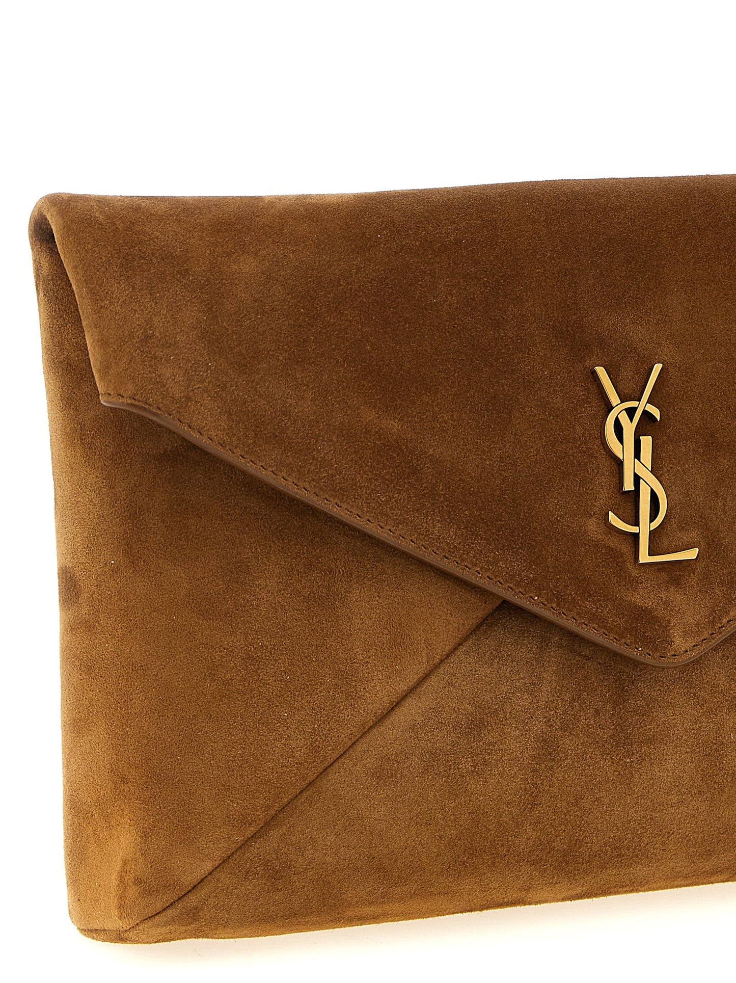 Saint Laurent Brown Calfskin Clutch Bag
