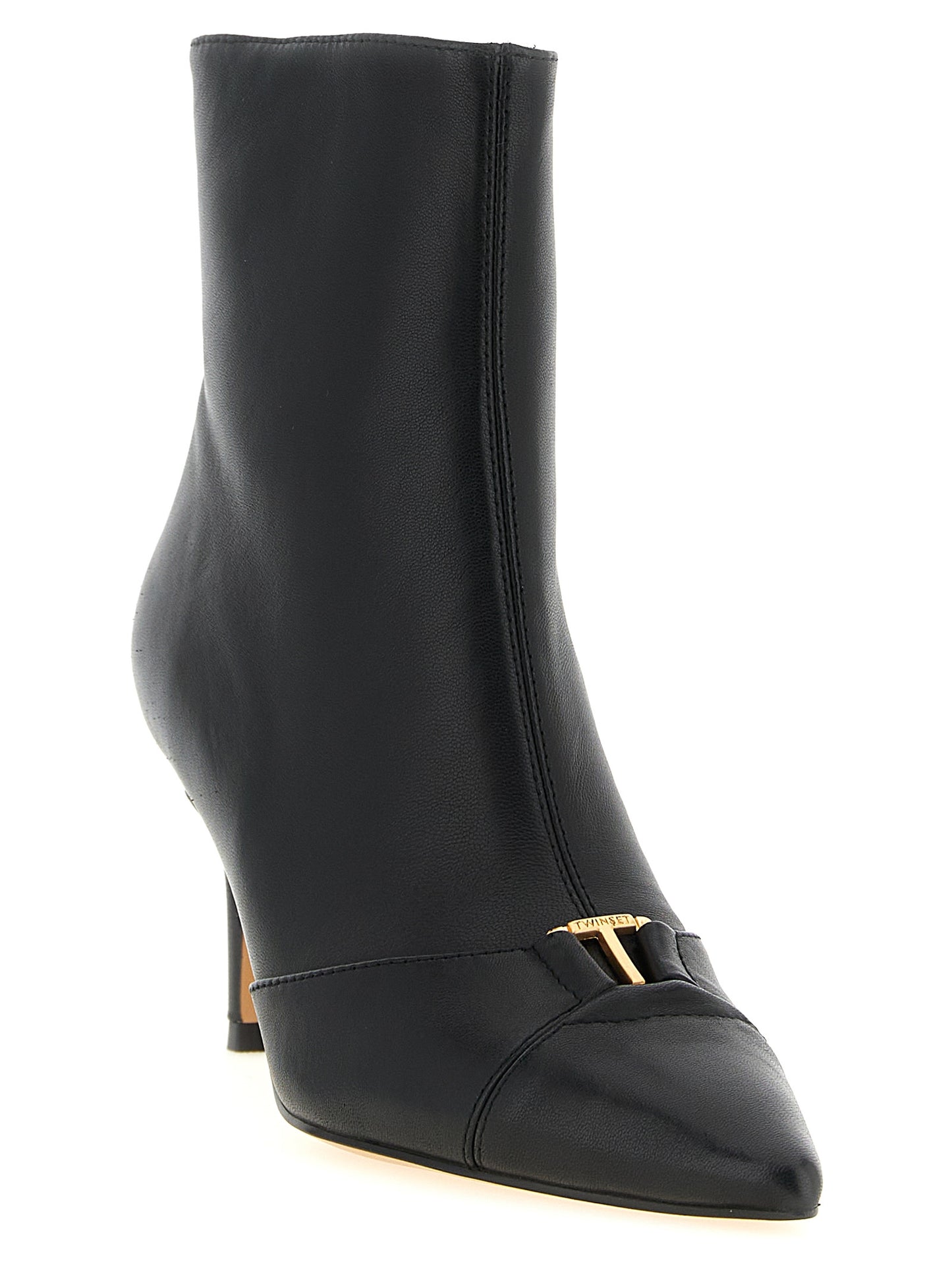Twinset Black Leather Ankle Boots
