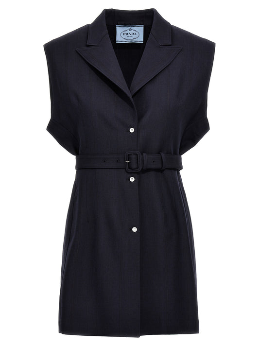Prada Blue Virgin Wool Sleeveless Jacket