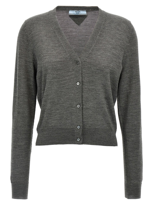 Prada Gray Virgin Wool Cardigan