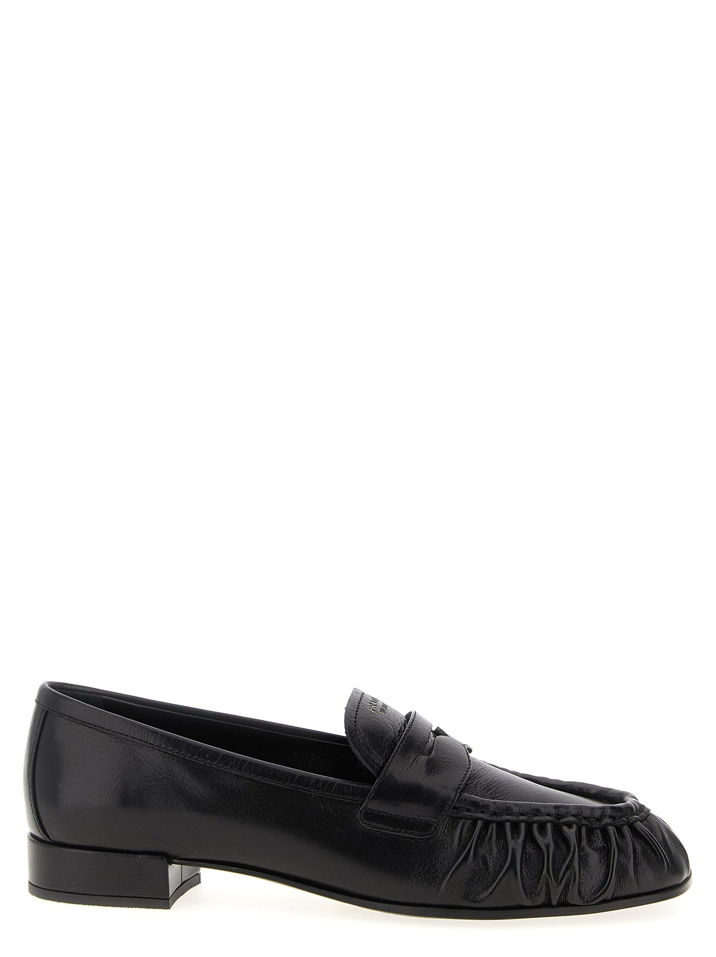 Prada Black Buffalo Leather Slip-On Loafers