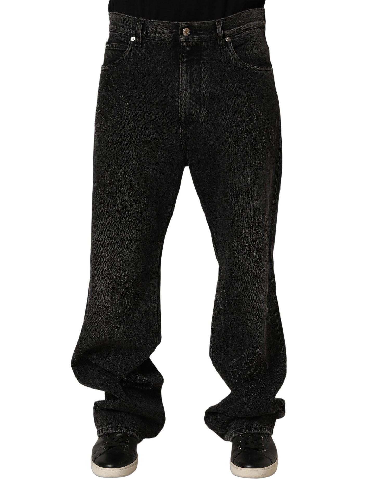 Dolce & Gabbana Dark Gray Cotton WideLeg Oversize Denim Jeans