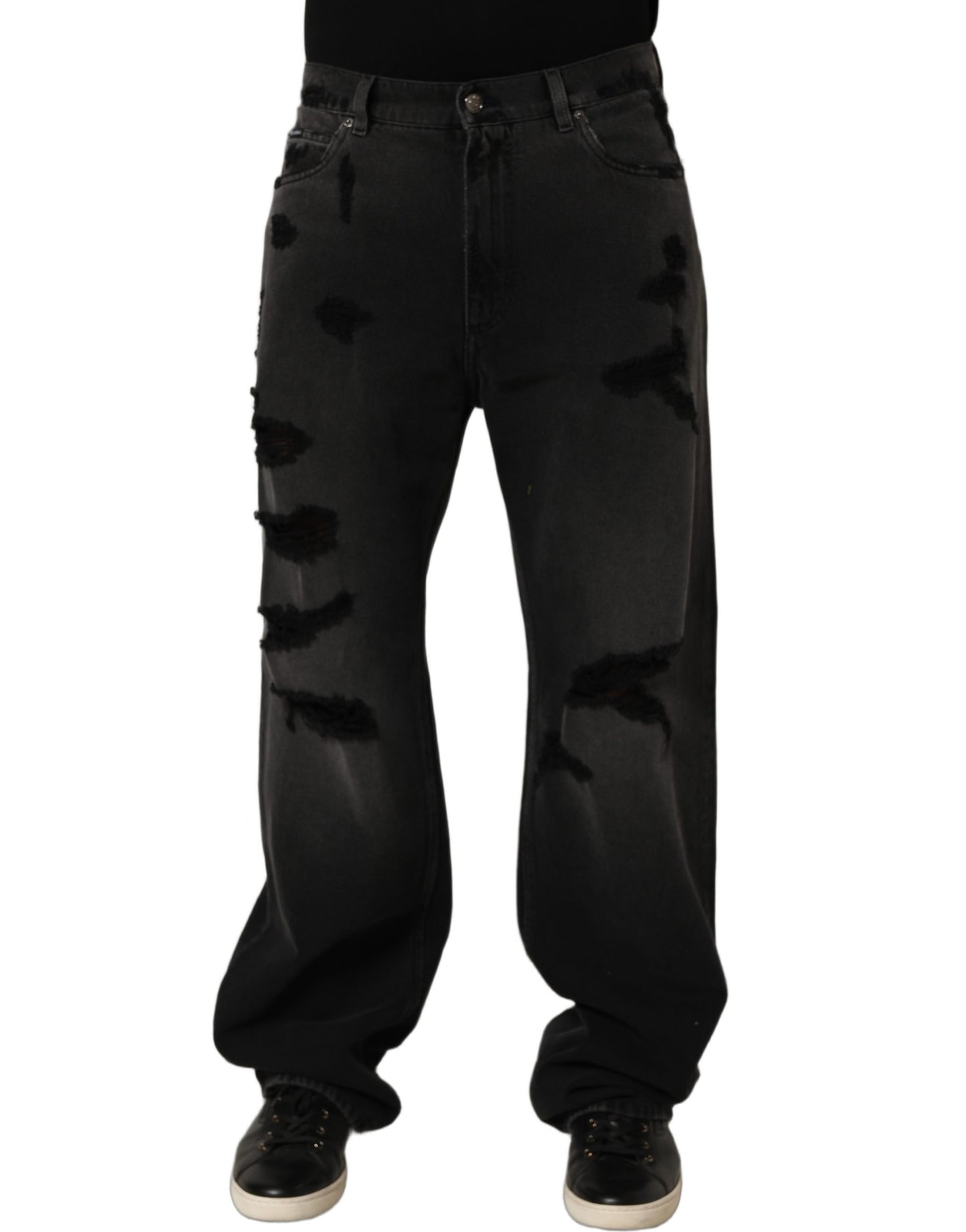 Dolce & Gabbana Dark Gray Distressed Oversize Men Denim Jeans